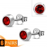 Garnet CZ Silver Stud Earrings, e426st